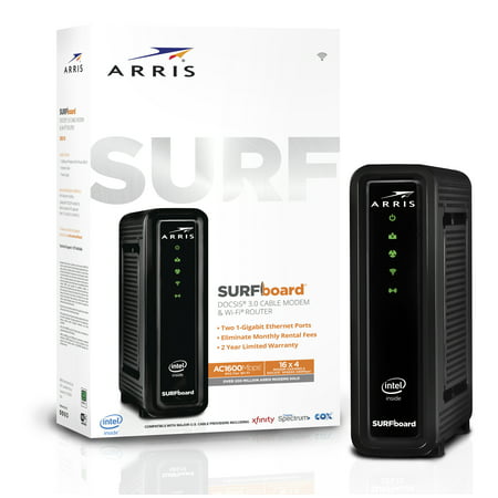 ARRIS SURFboard (16x4) Cable Modem with AC1600 WiFi Router. Approved on Xfinity Comcast, Cox, Charter and most US Cable Internet Providers for service plans up to 300