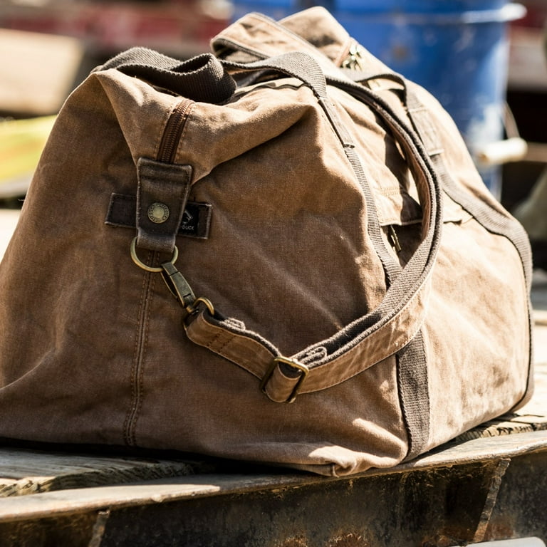 DRI DUCK 46L Weekender Bag - Field Khaki/Tobacco, Canvas Duffel With Shoulder Strap