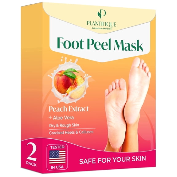 Plantifique Foot Peeling Mask - 2 Pack Peach Exfoliating Booties for Soft Feet