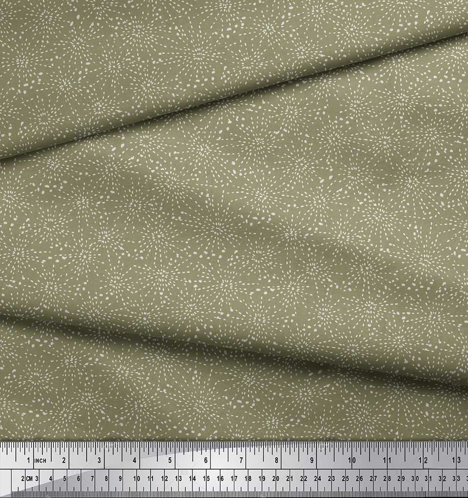 Soimoi Green Rayon Crepe Fabric Brush Stroke & Dots Abstract Fabric Prints By Yard 46 Inch Wide