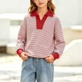 thumbnail image 5 of Lutiedan Striped Sweatshirt for Girls Fall Winter V Neck Pullover Tops Casual Long Sleeve Warm Sweatshirts Size 5-15,Red, 5 of 6
