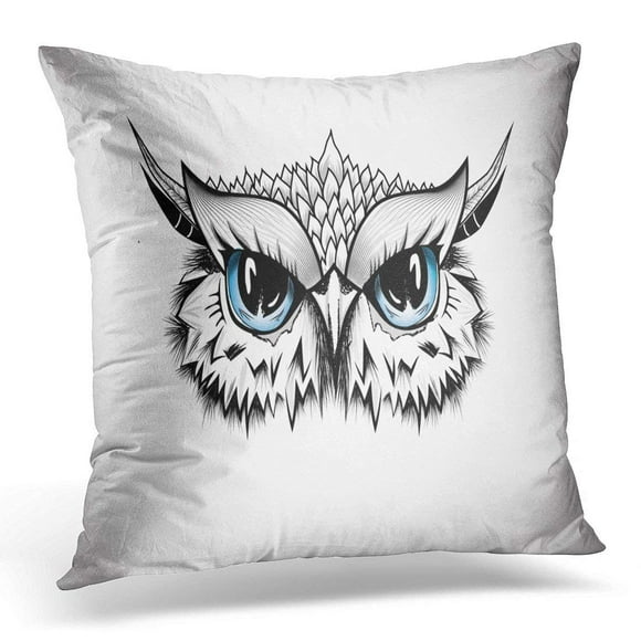 BSDHOME Hunter Blue Creative Owl Head Guardian of the Night Line Tattoo Animal Pillow Case Cushion Cover 16x16 Inches
