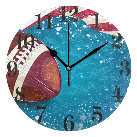 American Football Wall Clock 9.8 inch Battery Operated Clocks Non-Ticking Silent for Bedroom Office Kitchen Living Room