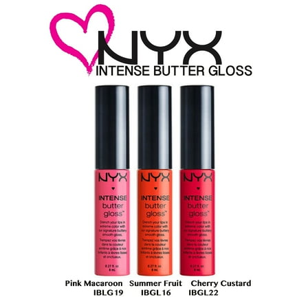NYX Intesne Butter Gloss 3pc. Set: Pink Macaroon, Summer Fruit, Cherry Custard (IBLGSET06)