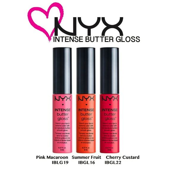 NYX Intesne Butter Gloss 3pc. Set: Pink Macaroon, Summer Fruit, Cherry Custard (IBLGSET06)