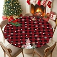 thumbnail image 5 of Round Fitted Tablecloths with Elastic Edge Snowman Xmas Ball Pine Tree Bird Waterproof Table Cover for Kitchen Dining Party Decor,55" - 60", 5 of 9