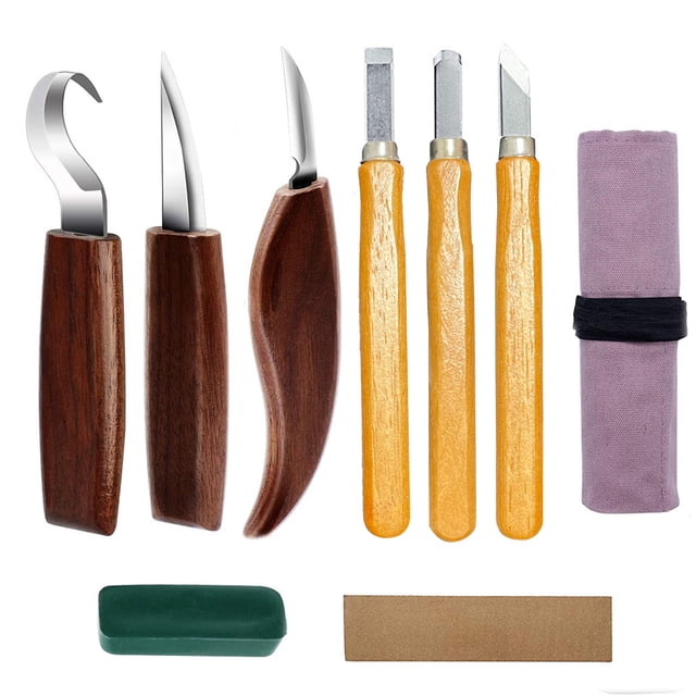 9 uds/10 Uds (opcional) mango de madera cortador de talla de acero cortador de madera raspado