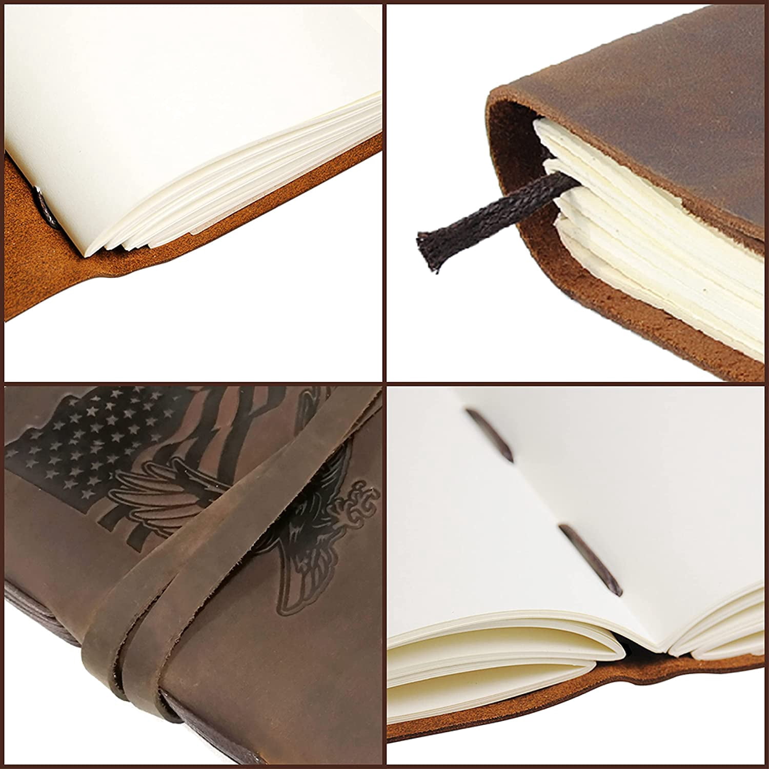 Leather Bound Journal for Men and Women, Handmade Patriotic Gift Set with USA Flag and Eagle Embossed Journal and Stylish Pen, Vintage Notebook, Sketchbook, Planner and Diary A5 (300 Pages) (7x5")