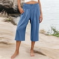 thumbnail image 4 of Pants for Women Elastic Waist Wide Capris High Waisted Pants Casual Summer Pockets Pant, 4 of 6