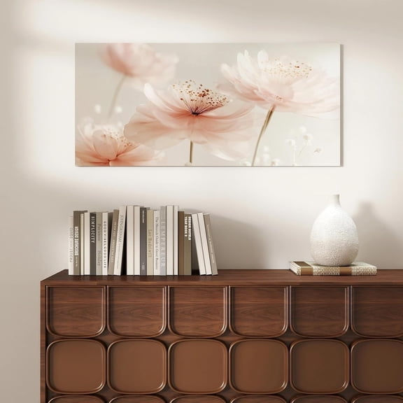 Postrame – Pink Floral Botanical (Grey Background) Wall Art – Large Canvas – 20x40 Inch