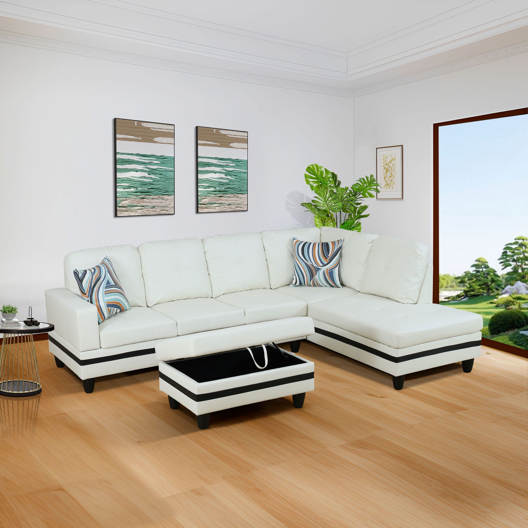 MAYEERTY White & Black 3-Piece PU Leather Couch Stylish Contrast Modern Living Room