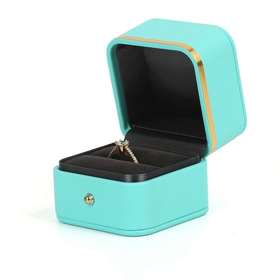 PU Leather Ring Box,Velvet Jewelry Ring Box,Engagement Ring Box for Proposal Engagement Jewelry Storage Case- Tiffany Blue