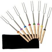 Gohope Marshmallow Roasting Sticks with Wooden Handle Extendable Forks Set of 8Pcs Telescoping Skewers for Campfire Firepit and Sausage BBQ, 32 Inch