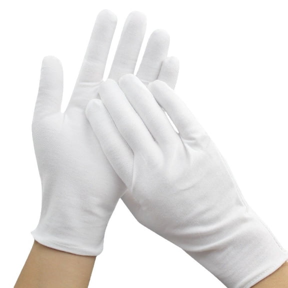 White Cotton Gloves Thickened Soft Protective Work Gloves Size M Lightweight Breathable Fabric for Jewelry Handling Ceremony and Hand Protection