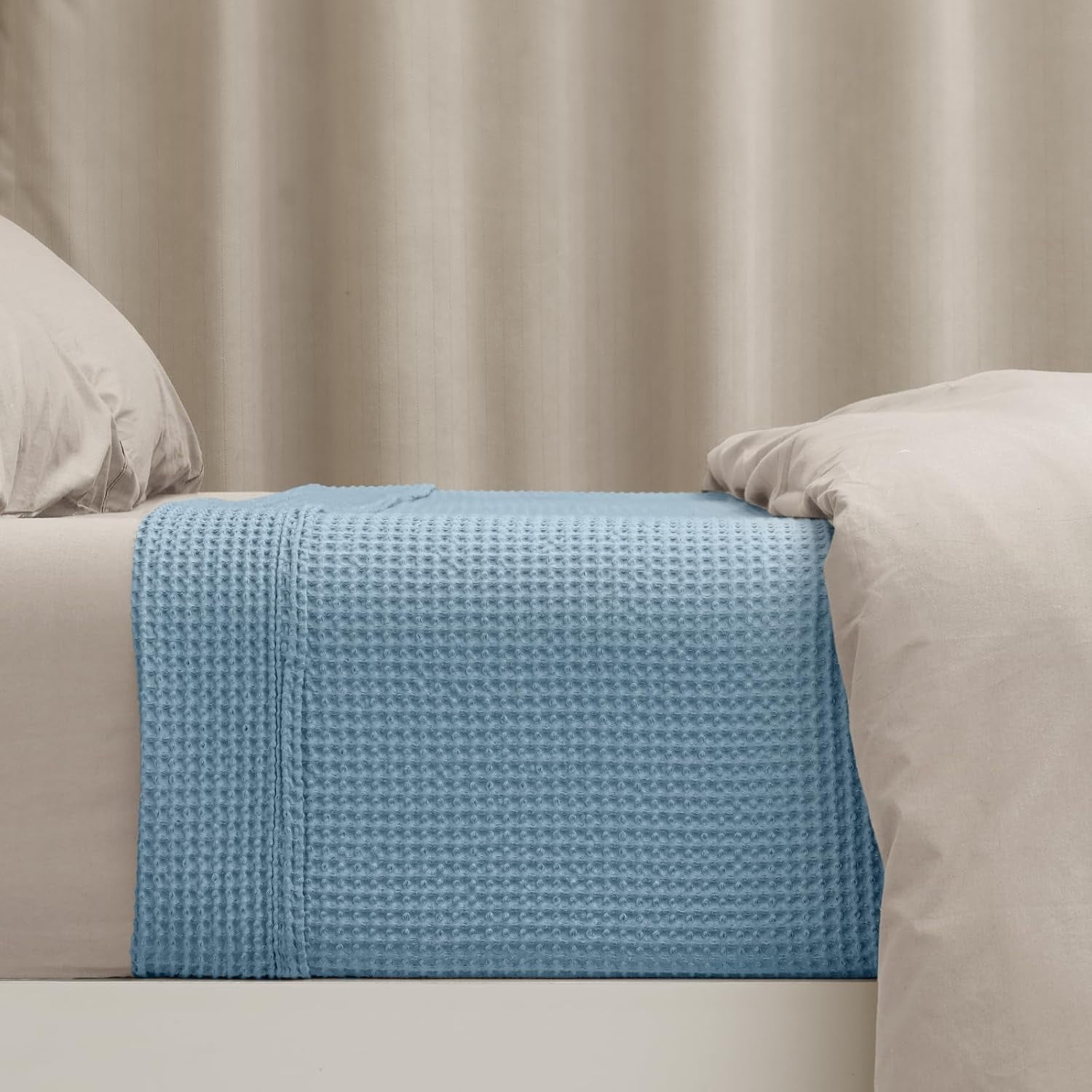 PHF Cotton Waffle Weave Blanket Twin Size for Bed, Lightweight Breathable Blanket for Couch, Home Decor Gift, Dusty Blue, 66"x 90"