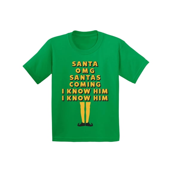 Santas Coming, OMG I Know Him Youth Short Sleeve T-shirt in Green