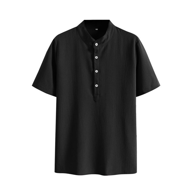 XDZJLR Chemises pour Hommes Unies Manches Courtes Col Montant Bouton Mode Décontractée Loisirs Tops Doux