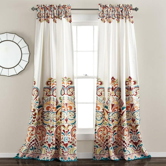 Lush Decor Clara Room Darkening 84" x 52" 2" Header Damask Turquoise 3" Rod Pocket 2-Pc Set Window Panel