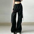 thumbnail image 6 of Palazzo Cargo Pants for Women Relax Fit Baggy Bootleg Pants Y2K Teen Girls Trendy Low Waist Parachute Pants Trousers, 6 of 7