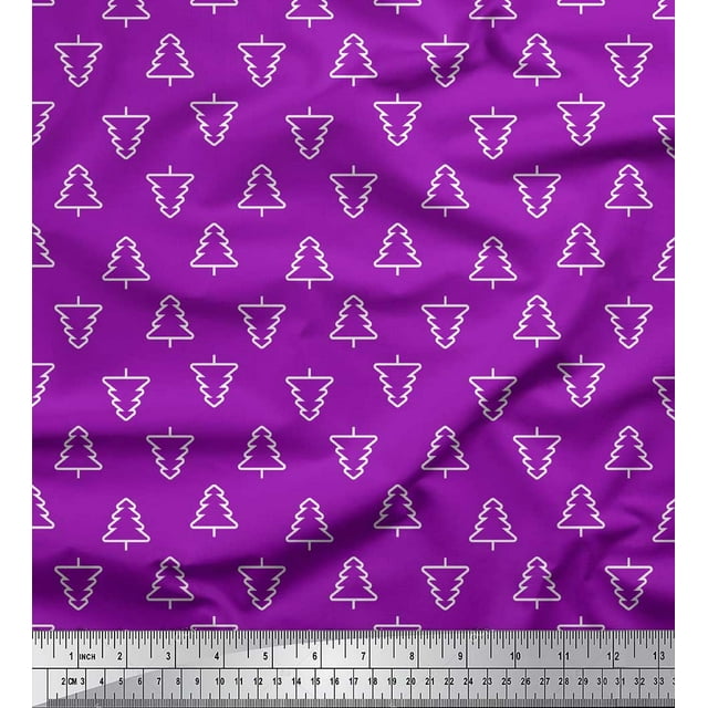 Soimoi Purple Silk Fabric Christmas Tree Print Fabric by Yard 42 Inch Wide