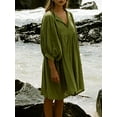 thumbnail image 4 of SUNSIOM Robe Mini Fluide pour Femmes Manches Lanterne Col Rond Nouée devant Robe d'Été Ample, 4 of 7