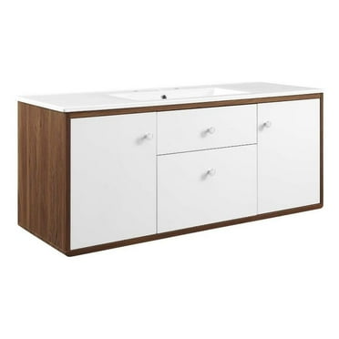 Modway Transmit 48" Single Sink Wall-Mount Wood Bathroom Vanity in Walnut/White
