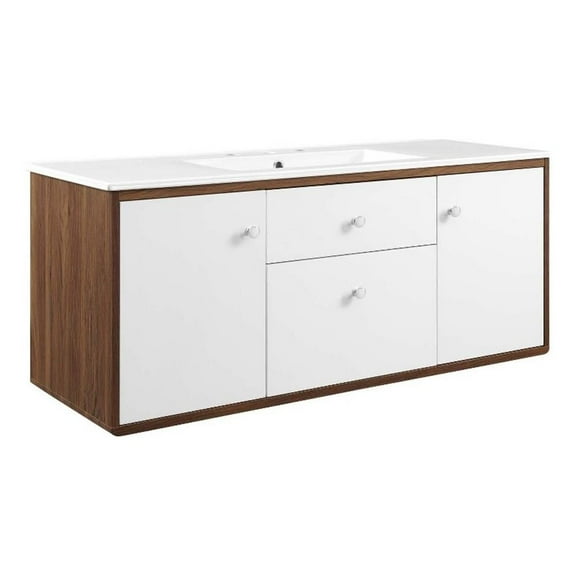 Modway Transmit 48" Wall-Mount Bathroom Vanity in Walnut White