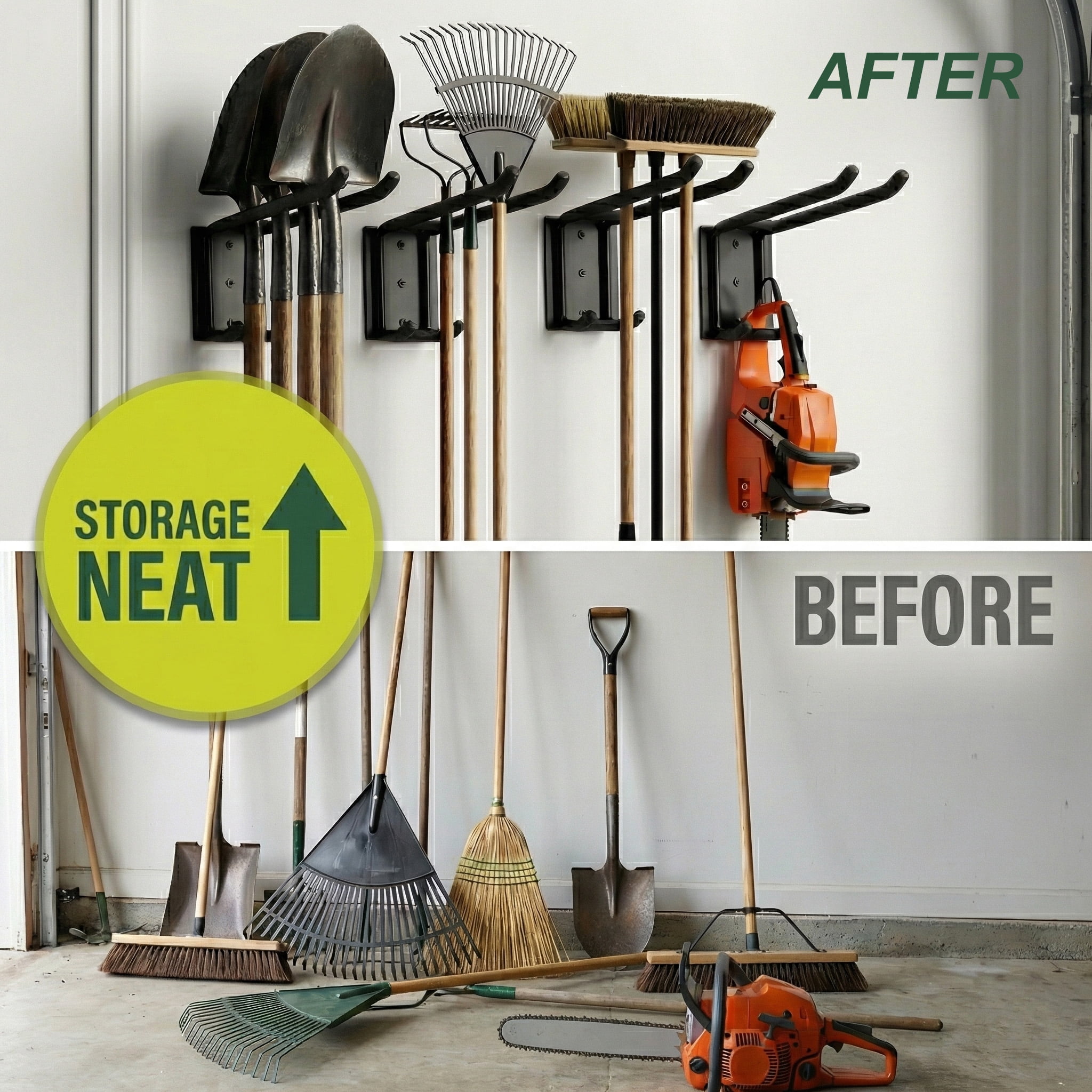 Wall Mount Garage Tool Organizer Storage Hook for Yard Shed, Garden Tool Holder Organizer Rack, Metal Garage Garden Tool Hanger for Lawn Organizer Holds Shovel,Rakes,Brooms,Hoses 4 Pack