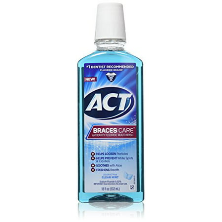 ACT Braces Care Anticavity Fluoride Mouthwash with Xylitol Clean Mint 18oz