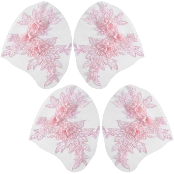4Pcs Lace Flower Applique Pink Polyester 3D Floral Embroidery Appliques Vintage Soild Embroidered Sew on Tulle Pathes for Sewing Making Dresses Birthday Wedding Shirt Headpiece Skirts Supply