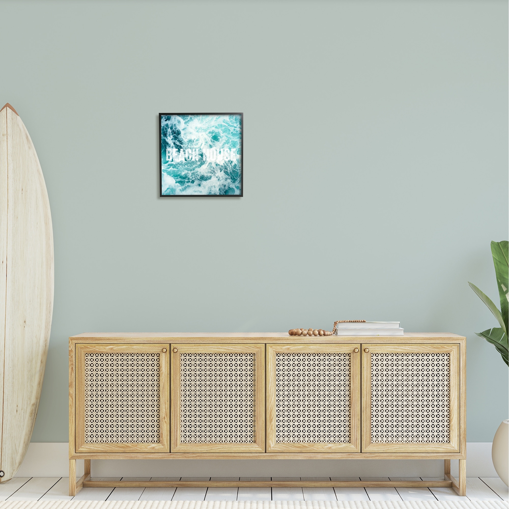 Stupell Industries Beach House Text Foamy Ocean Waves Aerial View Framed Wall Art, 17 x 30, Design by Daniel Sproul