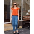thumbnail image 4 of Arshiner Girls Summer Tops Short Sleeve Square Neck Lace Openwork Pleated Blouse Tunic Tops, 4 of 6
