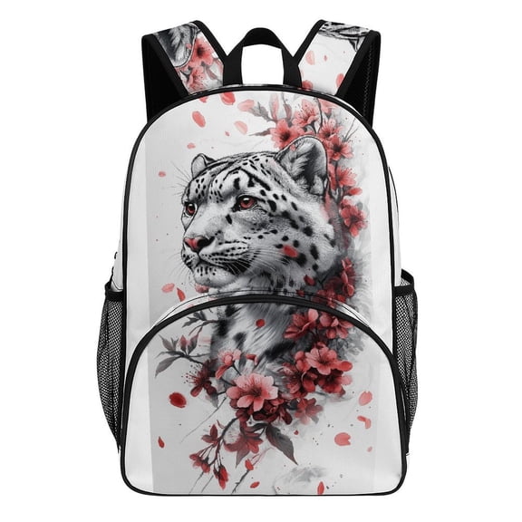 Snow Leopard Cherry Blossom Art Teenage Backpack Middle Students Bookbag Outdoor Daypack