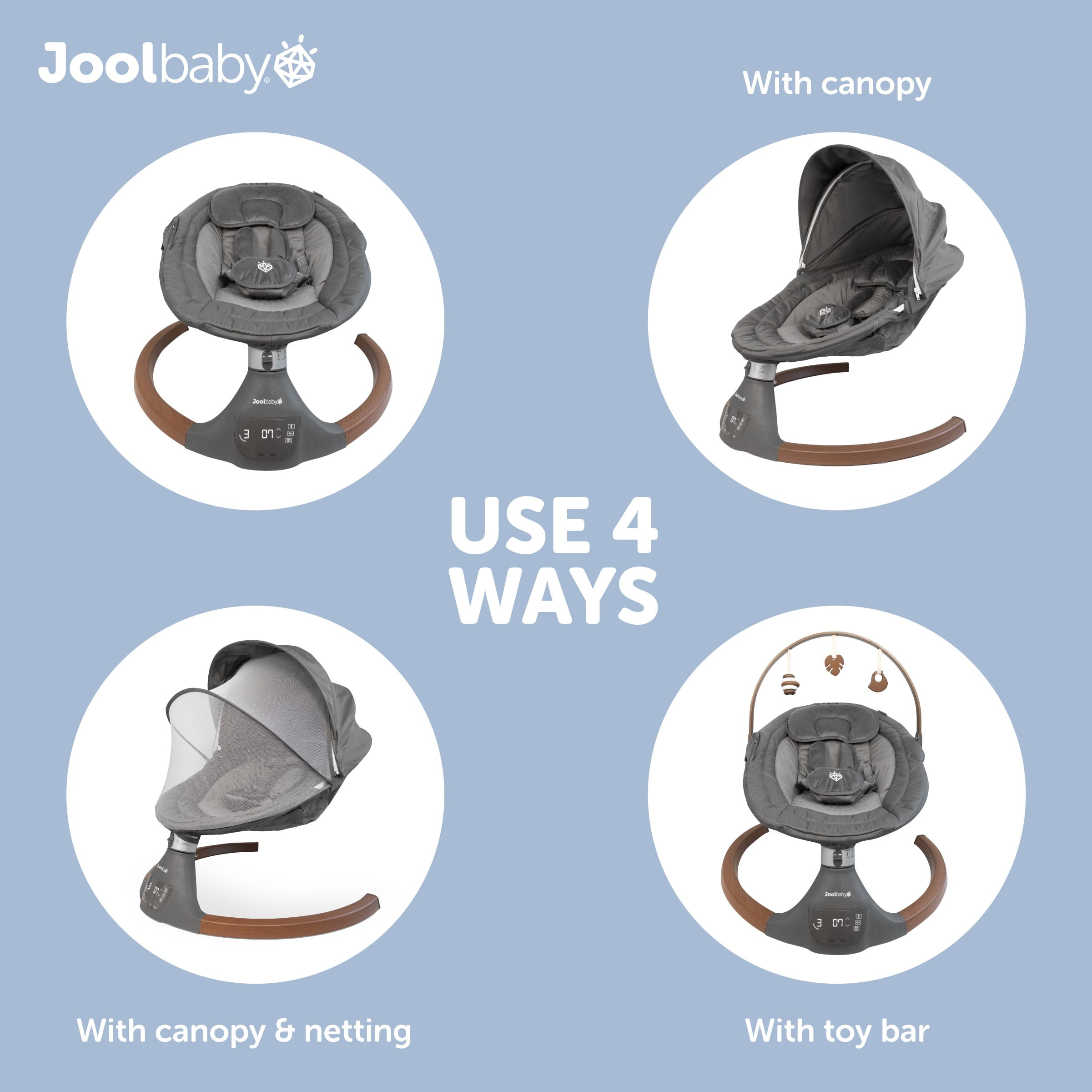 Jool Baby Nova Nature Baby Swing for Newborns – Natural Wood Toys, Electric Motorized Infant Swing, Bluetooth Music