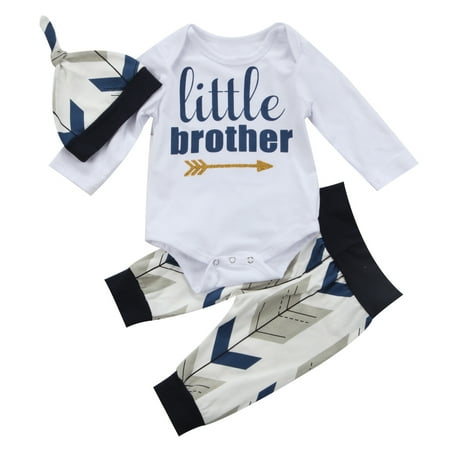 

Newborn Baby Boys Little Brother Print Jumpsuot + Pants Leggings Outfit Set Clothes 0-27M