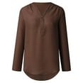 thumbnail image 5 of USSUMA Womens V Neck Casual Blouse Roll-up Sleeve T-Shirts Sexy Chiffon Zipper Up Tunics Tops Plus Size, 5 of 8