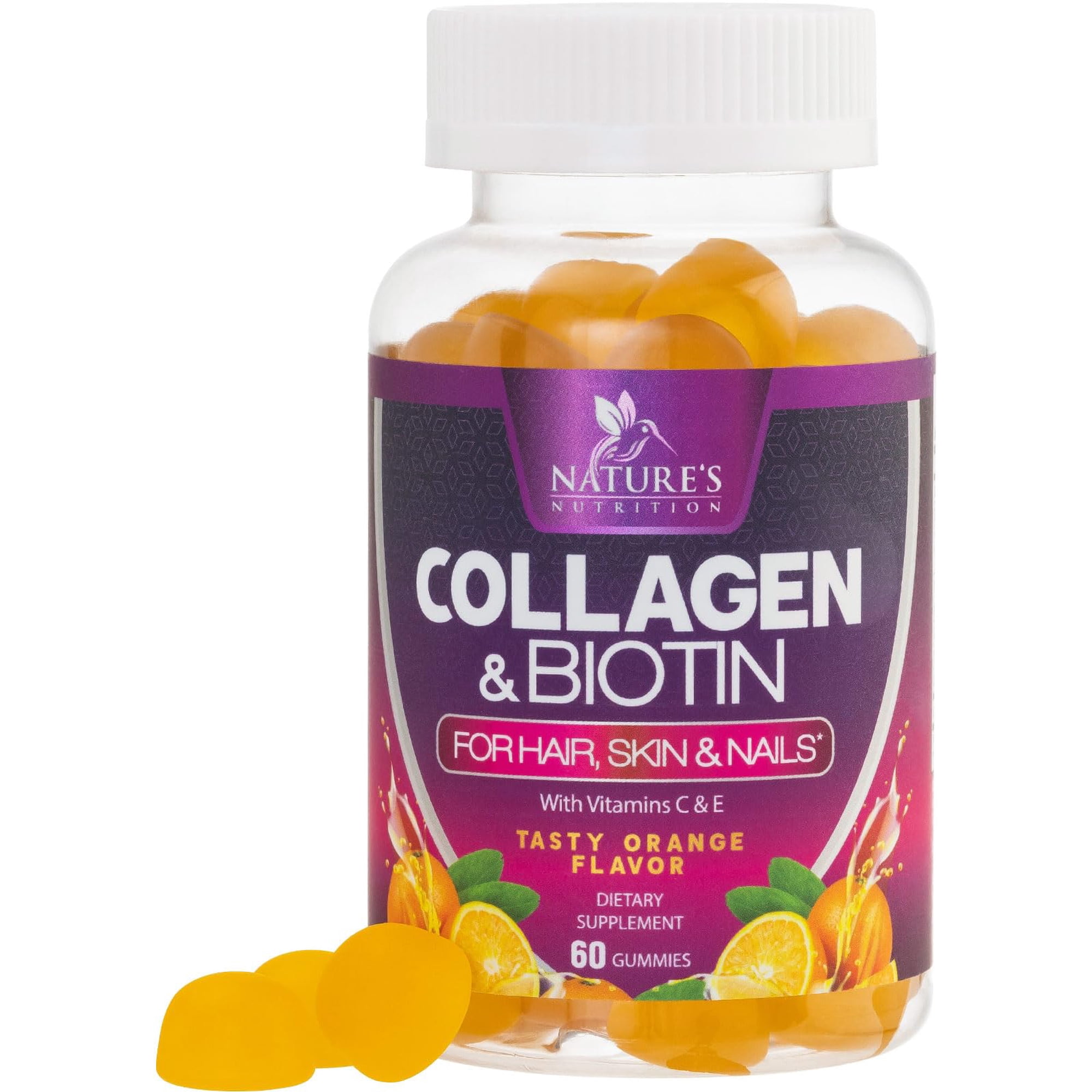 Collagen Gummies - 2500mcg Biotin Per Serving - Complete Collagen Supplement with Hydrolyzed Peptides Type I & III, Biotin, Zinc, & Vitamin C - Hair, Skin, & Nail Support Women & Men - 60 Gummies