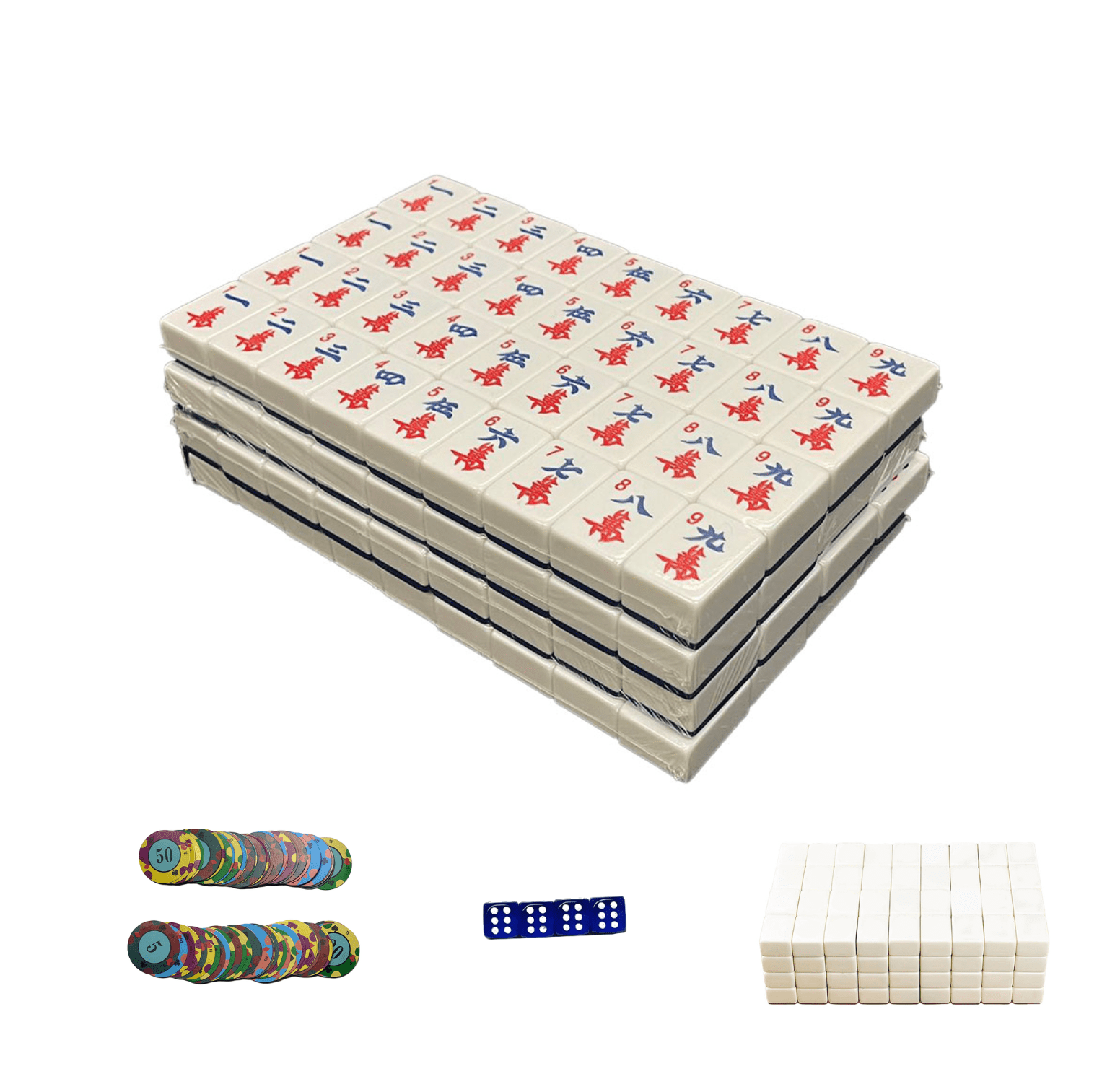 Complete American Mahjong Set with 166 White Tiles (1.2"), 4 Dice, and A Storage Case, Ideal for Game Nights and Gifts