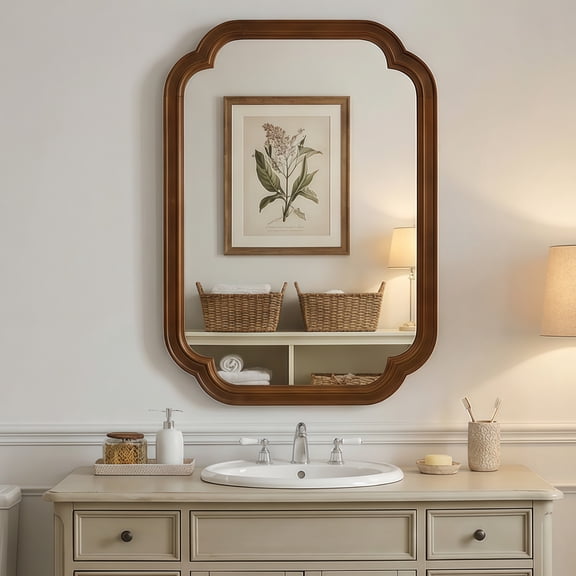 WRXELAN Solid Wood Rounded Corner Rectangle Wall Mirror 20x30 Inches, Arched Bathroom Mirror, Modern Simple Vanity Mirror for Bathroom