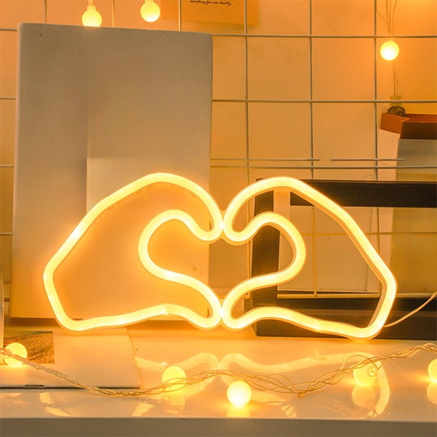Lámparas De Plástico Luz de neón LED amarilla en forma de corazón para decoración del Día de San Valentín (1 unidad) JASKFLY