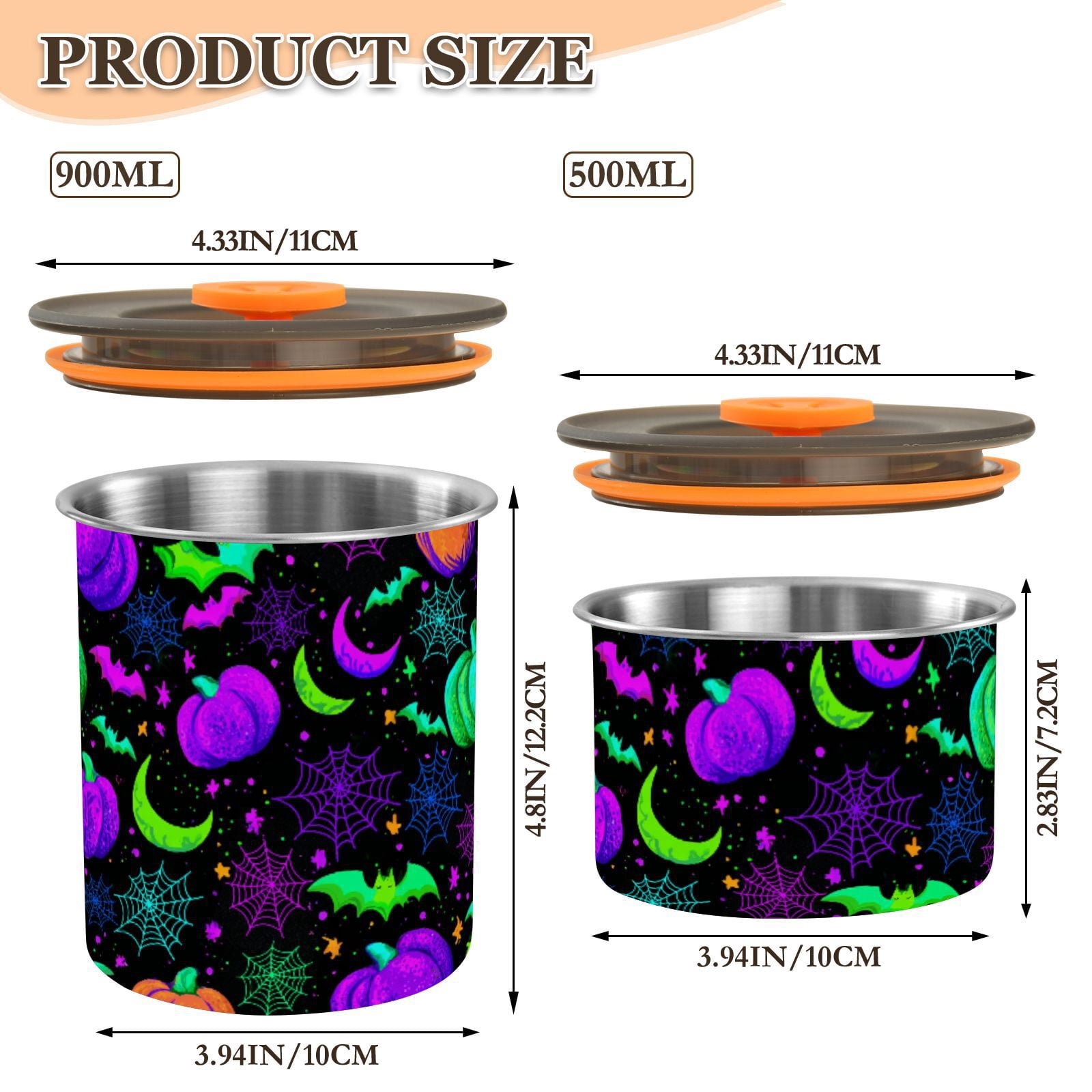 Pumpkin Spider Web Halloween Airtight Coffee Bean Canister 900 ml Food Storage Containers with Lids For Gournd, Tea, Sugar, Flour, Rice, Cereal, Candy Cookie Jar