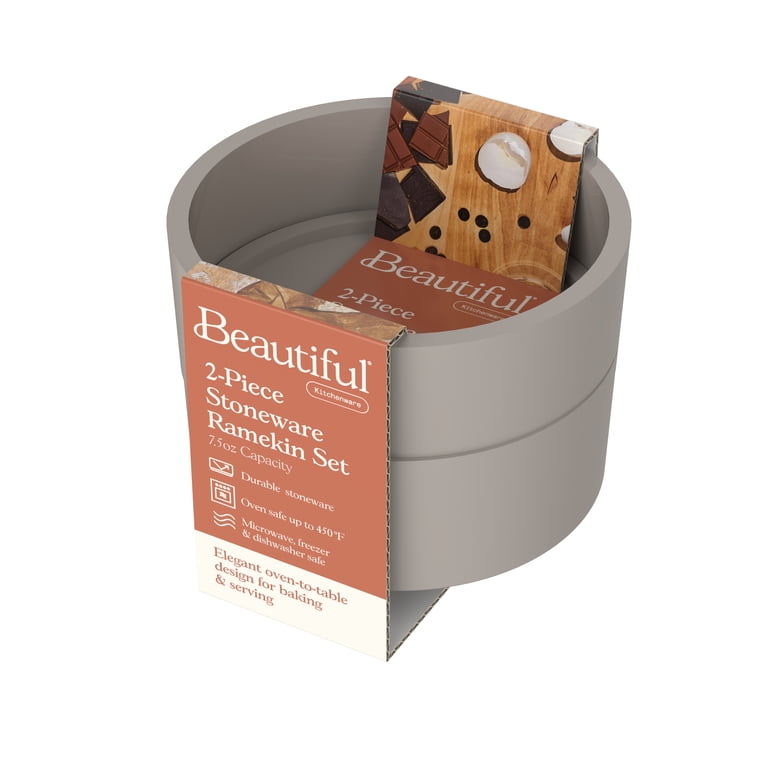 Beautiful 2-Piece Stoneware Ramekin Set, Porcini Taupe photo 2