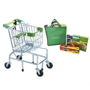 Teamson Kids Play Shopping Cart + Accessories, Chrome/Green