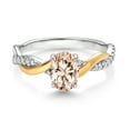 thumbnail image 2 of Gem Stone King 2 Tone 10K Yellow Gold and 925 Sterling Silver Morganite Peach and White Lab Grown Diamond Twisted Interwoven Ring for Women (0.76 Cttw, Available in Size 5,6,7,8,9), 2 of 4