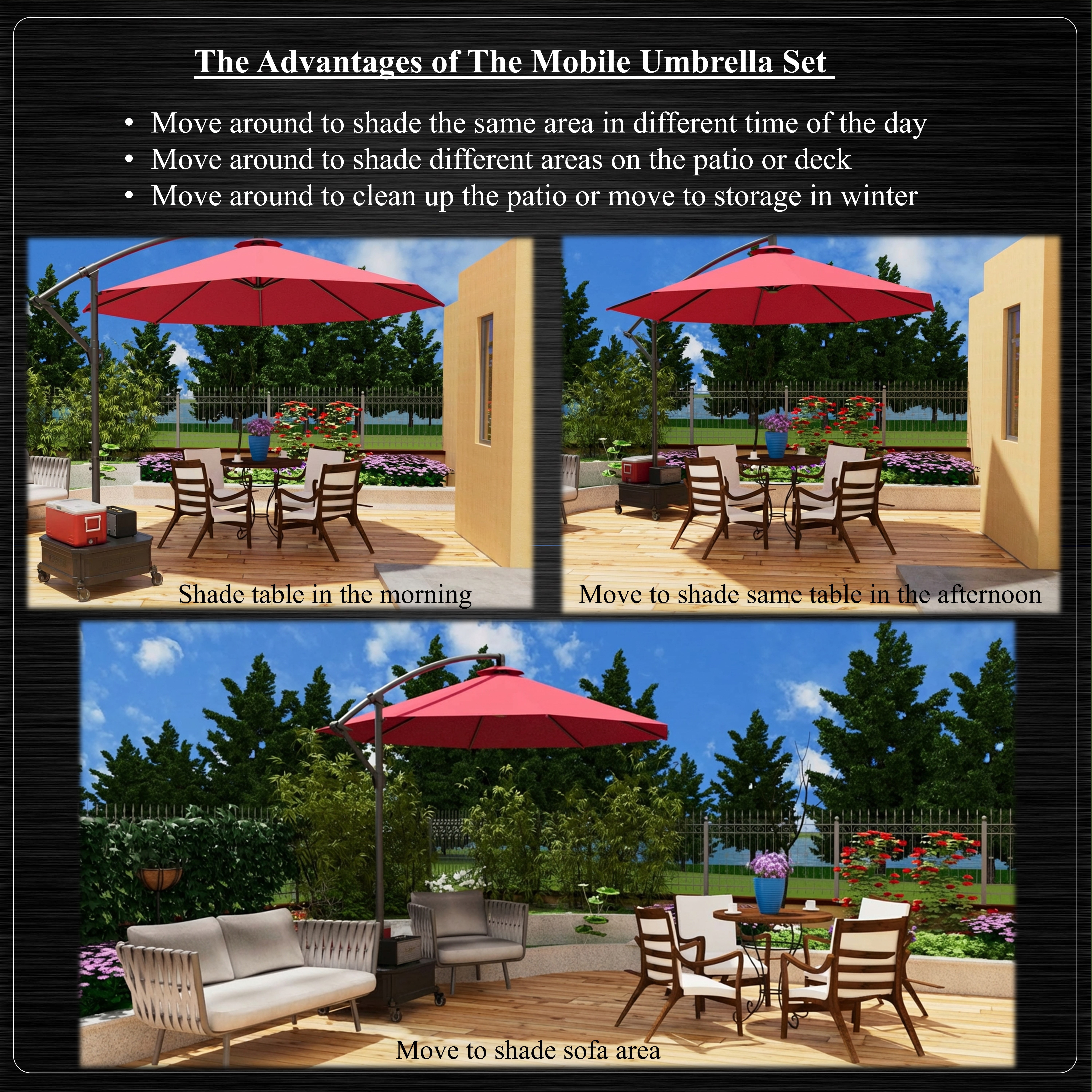 GENSHED Cantilever Umbrella Base with Wheels. Portable Umbrella Stand with Wheels & Table. Rolling Umbrella Base with Easy Move at Full Weight.