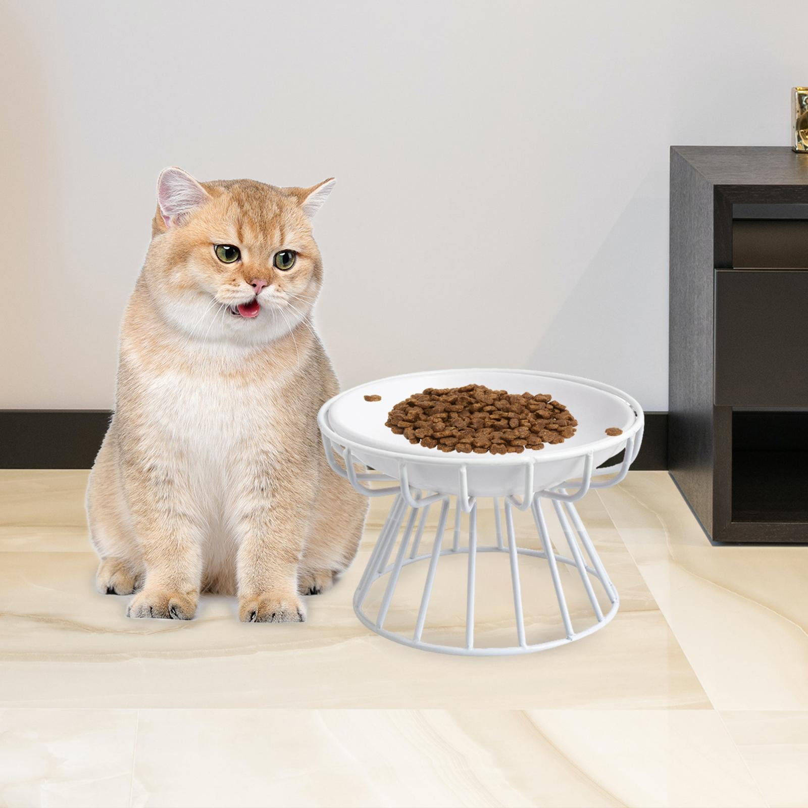 Bvdfgk Elevated Cat Feeder Bowl Ceramic Dish Iron Rack Minimalist Anti Slip Easily Wash Style A