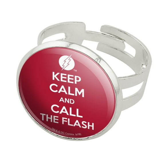 The Flash Keep Calm and Call Silver Plated Adjustable Novelty Ring