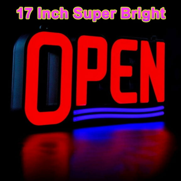 Ultra Bright LED Neon Light Business Open Sign Display for Restaurant Store Shop ( 17" x 8" Rectangle Red & Blue )