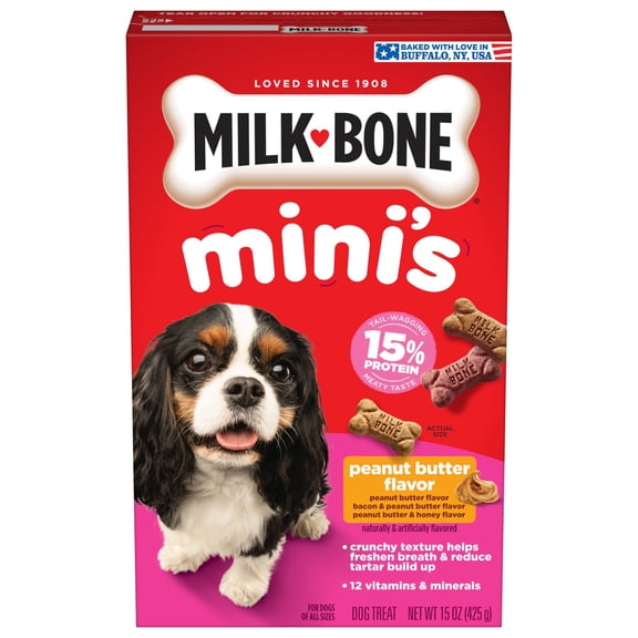 Milk Bone Mini’s Peanut Butter Flavor Dog Biscuits, Naturally & Artificially Flavored, 15 oz Box