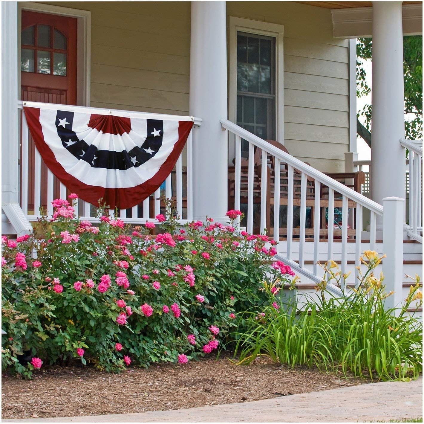 TOPFLAGS American Flag Bunting Outdoor 3x6 Ft US Pleated Fan Flag Embroidered Stars Pleated Bunting Oxford Nylon for Patriotic, Memorial Day, 4th of July Outside Banner